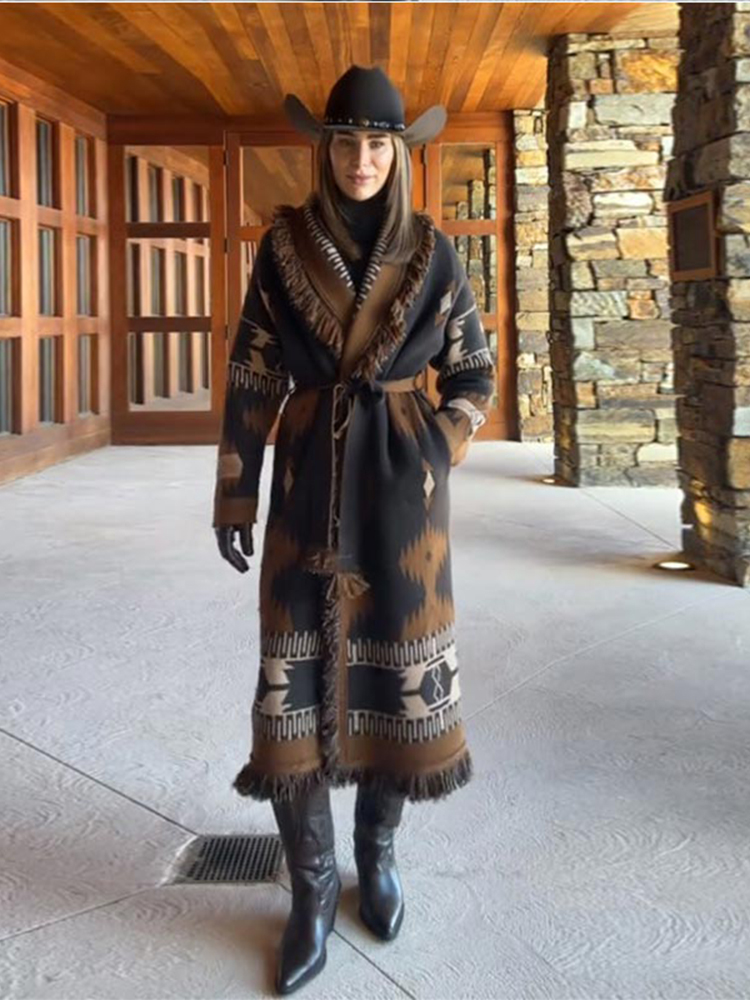 Tassel Fringe Trim - Элегантный женский кардиган с кисточками, шнуровкой,